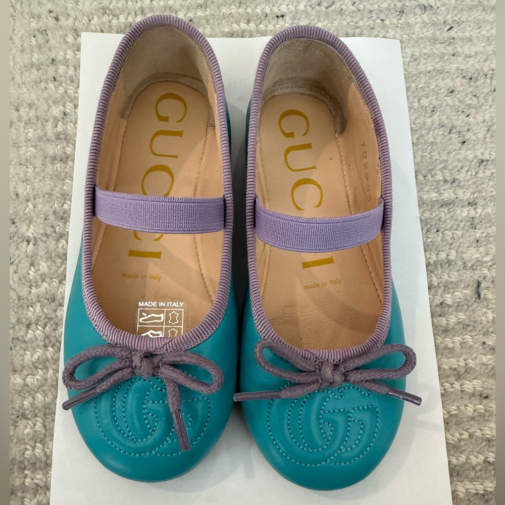 Gucci Kids Teal and Lavender Genuine Leather Dress Shoes- 24EU New